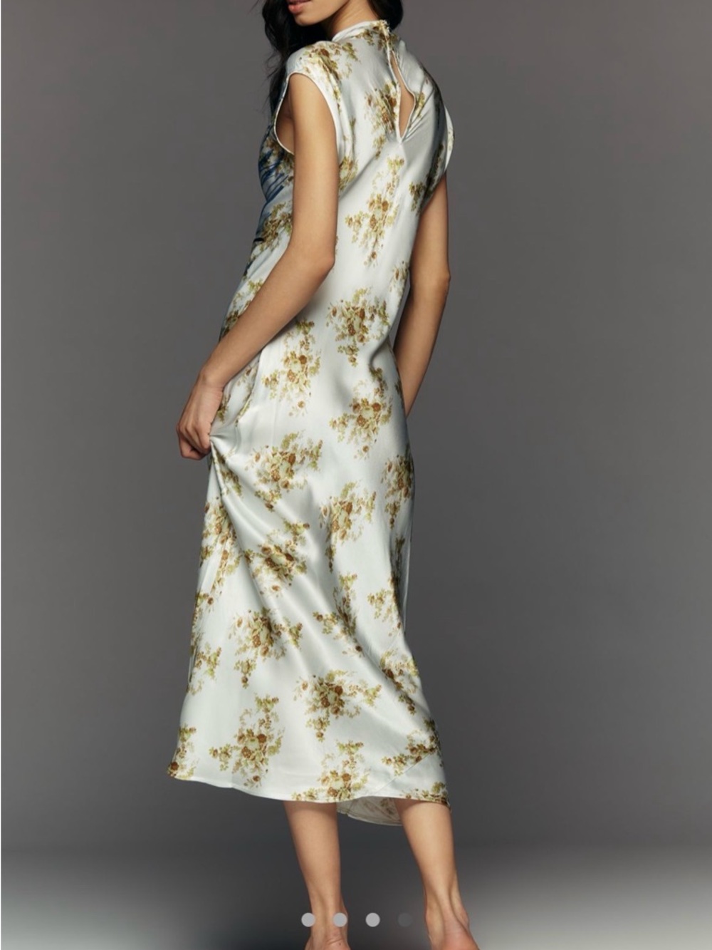 Anthropologie Cream Midi Dress with Blue & Gold Floral Print - Picture 2 of 3